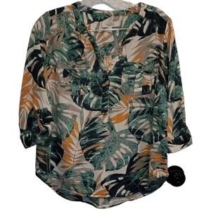 Coral Bay Women's Linen Blend Palm Leaf 3/4 Sleeve Petite Medium Pm